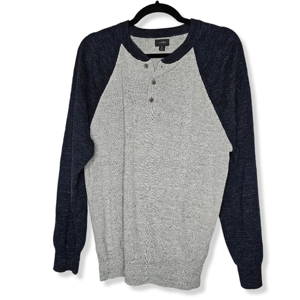 ⚡️J. Crew Mens Medium Grey Blue Rugged Cotton Henley Long Sleeve Sweater Top
